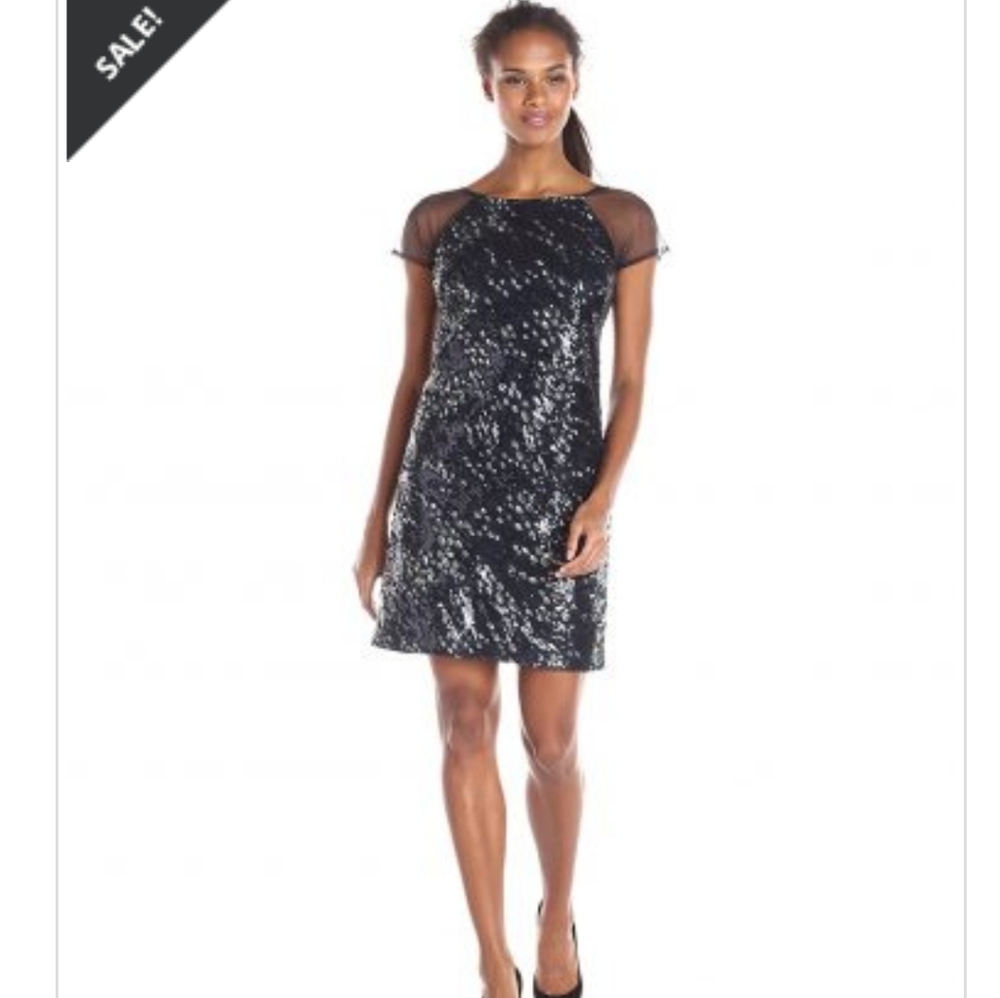 Illusion Sleeve Sequin sheath dress